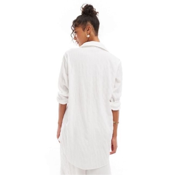 NWOT Esmée Collections textured oversized linen crisp white Button down Shirt S - Picture 6 of 10
